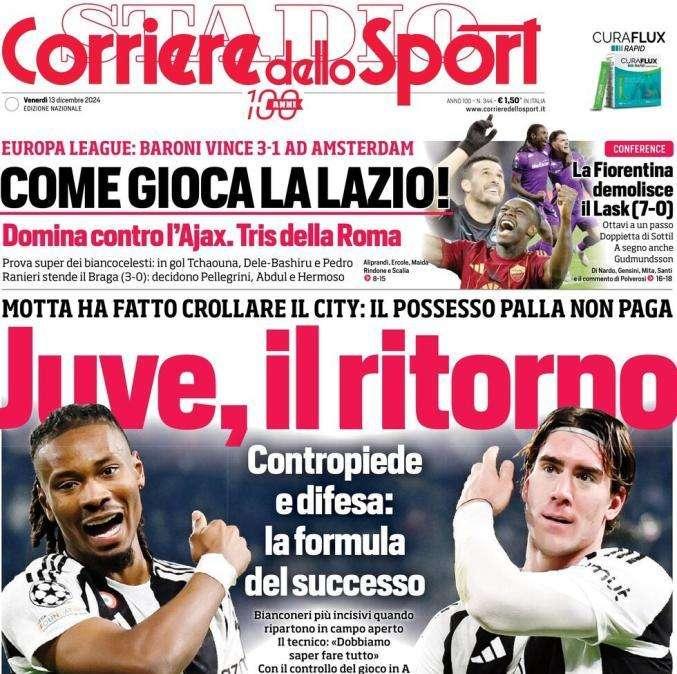La prima pagina del Corriere dello Sport dopo il 2-0 al City: "Juve, il ritorno"
