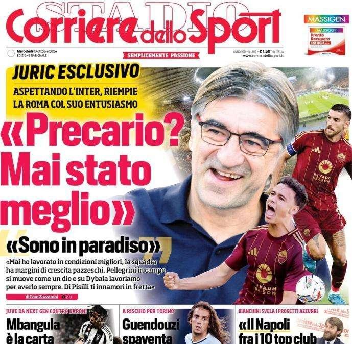 La prima pagina del Corriere dello Sport su Juric: "Precario? Mai stato meglio"