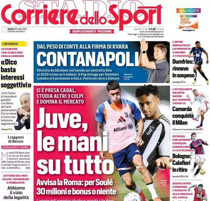 L'apertura del Corriere dello Sport sui bianconeri: "Juve, le mani su tutto"