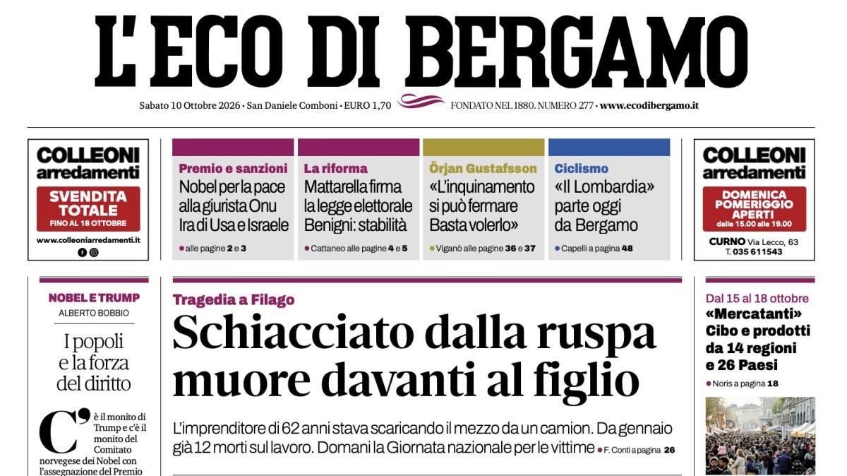 PRIMA PAGINA – L'Eco di Bergamo: "«Per l'Atalanta il cammino sarà lungo e difficile»"