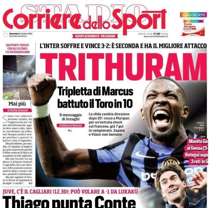 L'apertura del Corriere dello Sport sulla vittoria dell'Inter di ieri sera: "Trithuram"