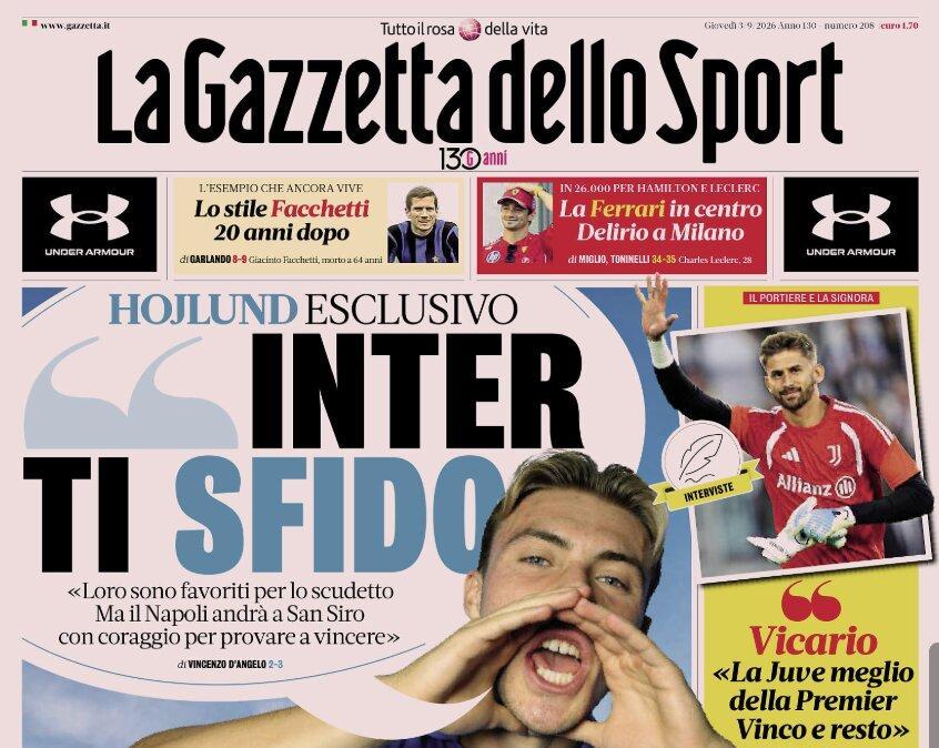 PRIMA PAGINA – La Gazzetta dello Sport: "Inter ti sfido"