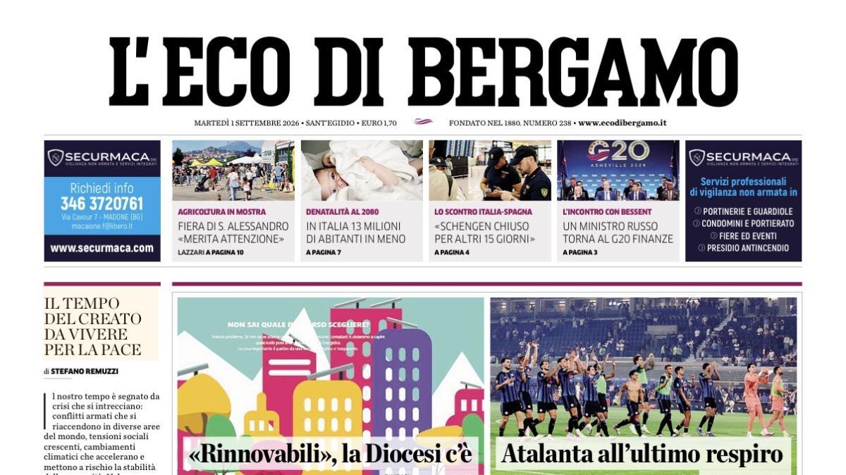 PRIMA PAGINA – L'Eco di Bergamo: "Atalanta all'ultimo respiro"