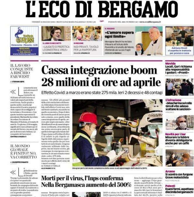 L'Eco di Bergamo: "Cassa integrazione boom. 28 milioni di ore ad aprile"