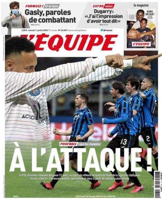 L'apertura de L'Equipe su Atalanta-PSG: "All'attacco!"