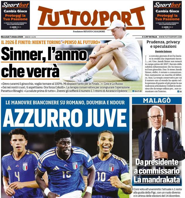 PRIMA PAGINA - Tuttosport: "Azzurro Juve"