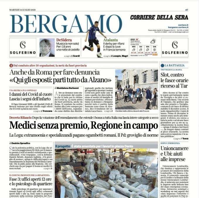Corriere di Bergamo: "Atalanta, il derby per rifarsi. E dopo la Juve, il PSG ha paura"