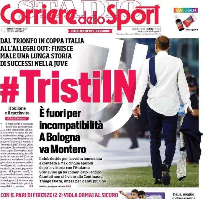 Il Corriere dello Sport apre con l'addio di Allegri dalla Juventus: "TristiIN"