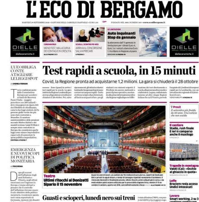 L'Eco di Bergamo - "Test rapidi a scuola, in 15 minuti"