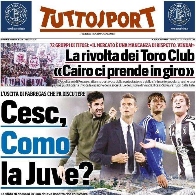 Tuttosport in apertura sulle dichiarazioni di Fabregas: "Cesc, Como la Juve"