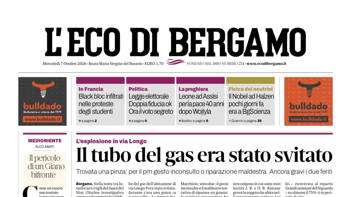 PRIMA PAGINA – L'Eco di Bergamo: "Sarri: «Atalanta, ora devi sciogliere le briglie»"