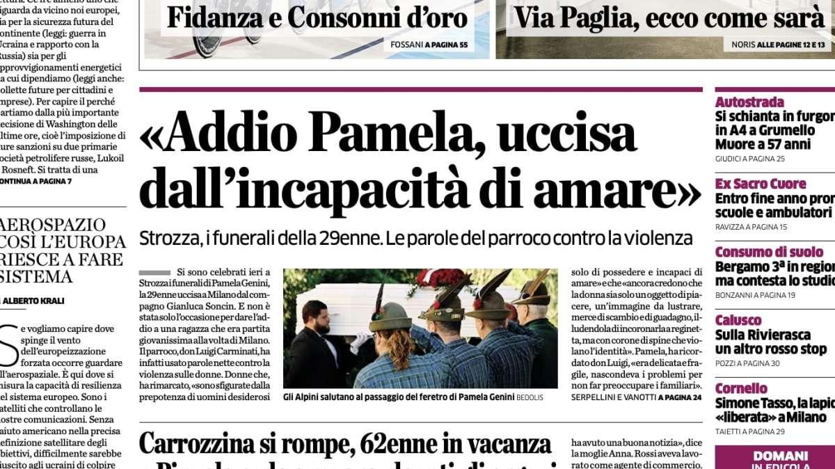 TANEWS24 - «Uccisa dall’incapacità di amare», l'ultimo saluto a Pamela Genini a Strozza