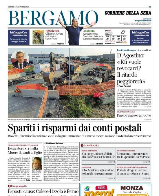 PRIMA PAGINA - Corriere di Bergamo: "Arriva il Venezia: Sarri mescola le carte. Cdk dietro Scamacca"