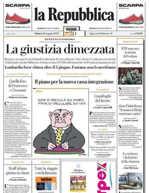 L'apertura de la Repubblica: "La giustizia dimezzata"