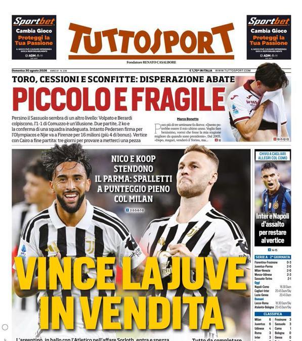 PRIMA PAGINA - Tuttosport: "Vince la Juve in vendita"