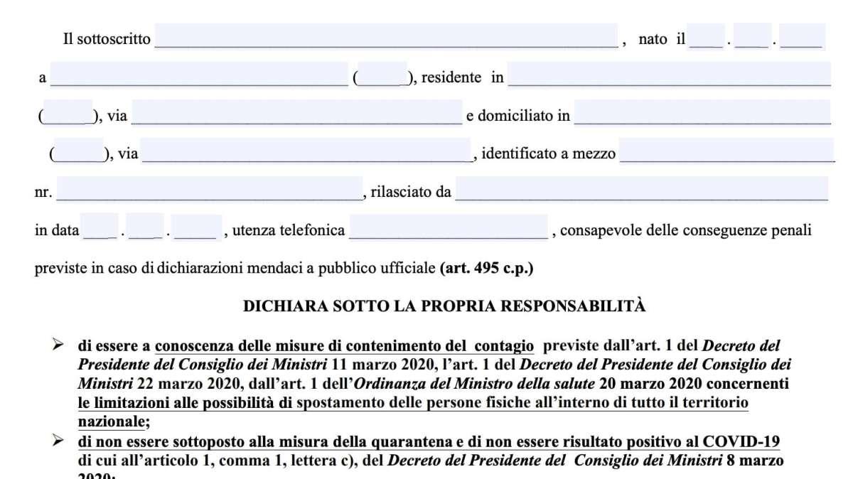 Coronavirus: cambia ancora il modulo di autocertificazione. Le nuove regole dal 23 Marzo, scaricalo subito QUI
