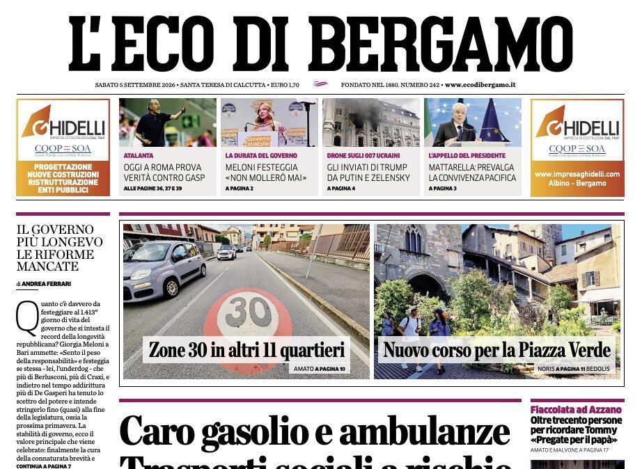PRIMA PAGINA – L'Eco di Bergamo: "Oggi a Roma prova verità contro Gasp"