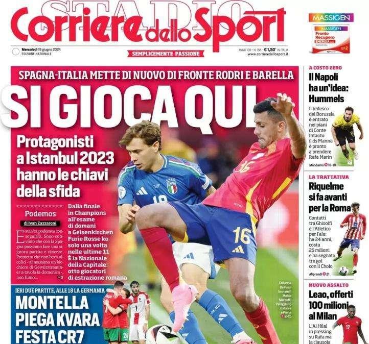 L'apertura del Corriere dello Sport sul duello Barella-Rodri: "Si gioca qui"