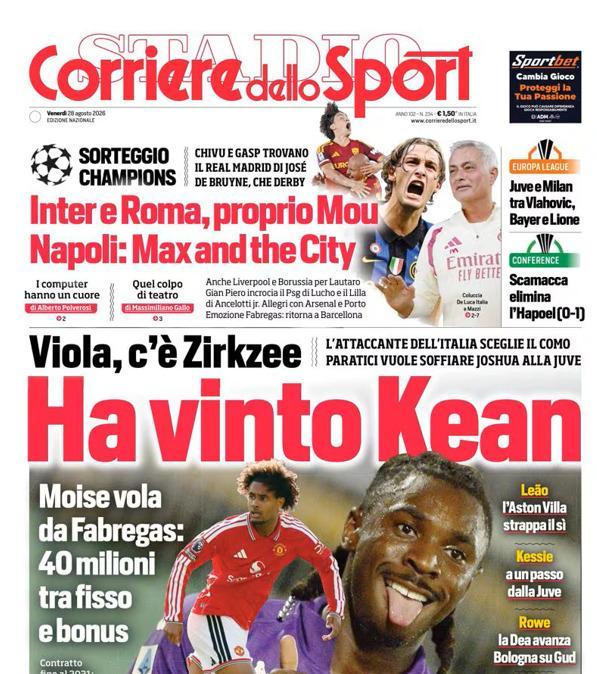 PRIMA PAGINA - Corriere dello Sport: "Scamacca elimina l’Hapoel (0-1)"
