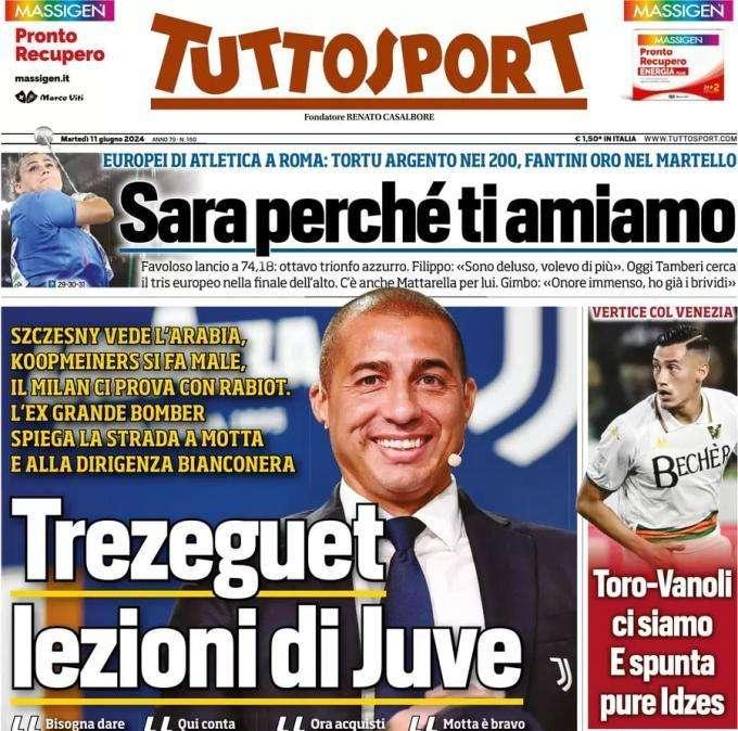 Tuttosport in apertura: "Trezeguet, lezioni di Juventus"