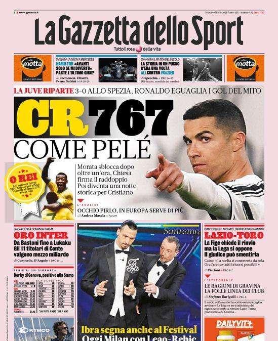 La Gazzetta dello Sport in apertura: "CR 767"