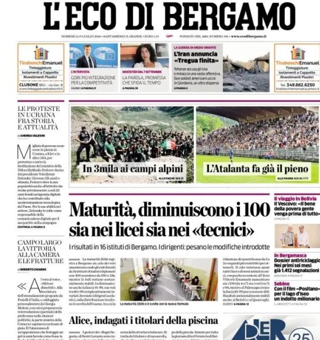 PRIMA PAGINA - L'Eco di Bergamo: "L'Atalanta fa già il pieno"