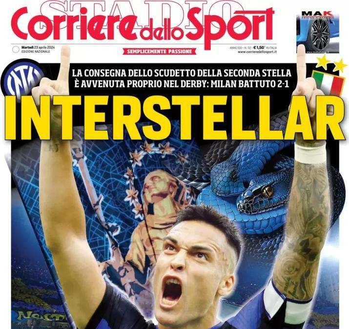 L'apertura del Corriere dello Sport sui nerazzurri campioni d'Italia: "Interstellar"