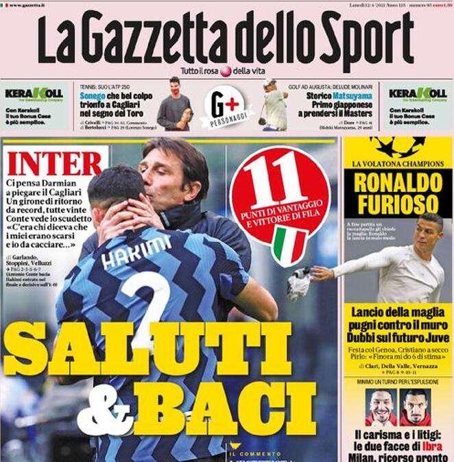 L'apertura de La Gazzetta dello Sport: "Saluti & baci"