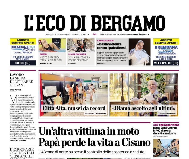 PRIMA PAGINA – L'Eco di Bergamo: "Solida e concreta Atalanta pronta per le sfide «vere»"