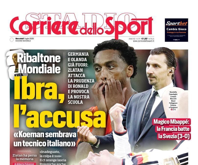 PRIMA PAGINA - Corriere dello Sport: "Ibra, l’accusa"