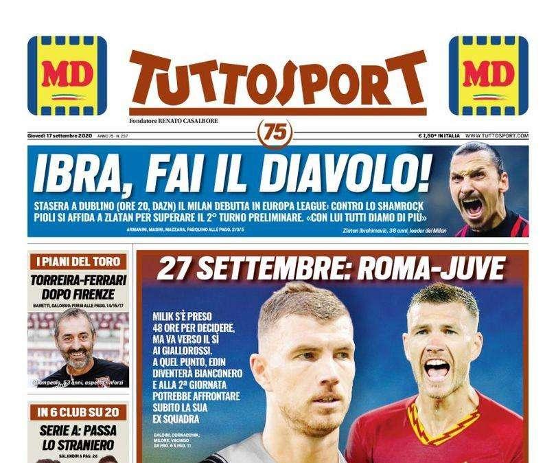 PRIMA PAGINA - Tuttosport: "Dzeko, o così o così"