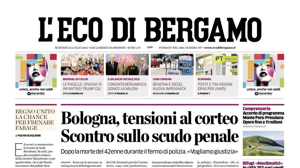PRIMA PAGINA – L'Eco di Bergamo: "Sarri e la difesa a 4 In Serie A cresce la nuova tendenza"