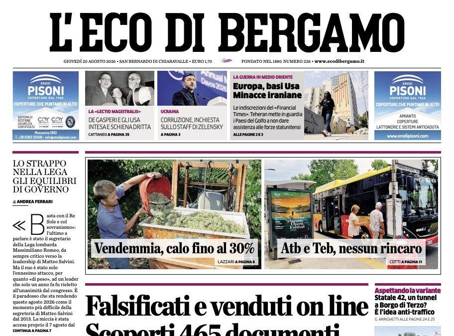 PRIMA PAGINA – L'Eco di Bergamo: "Con l'Hapoel Tel Aviv partita blindata"
