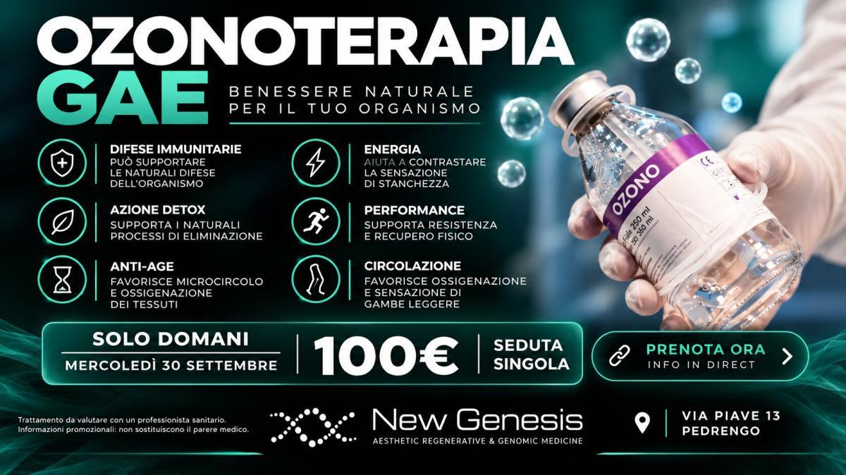 Autunno, tempo di ricarica: l'ozonoterapia GAE da New Genesis. Solo domani la prova a 100€
