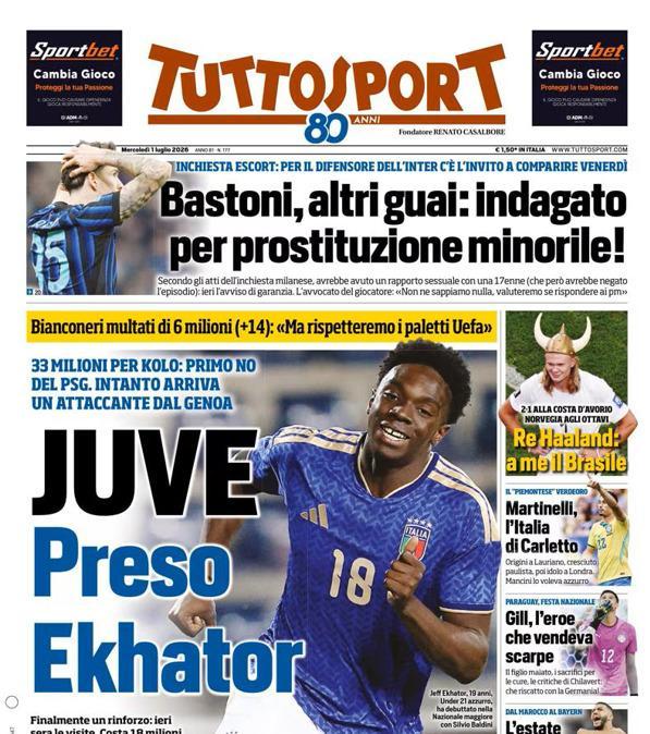 PRIMA PAGINA - Tuttosport: "Juve, preso Ekhator"