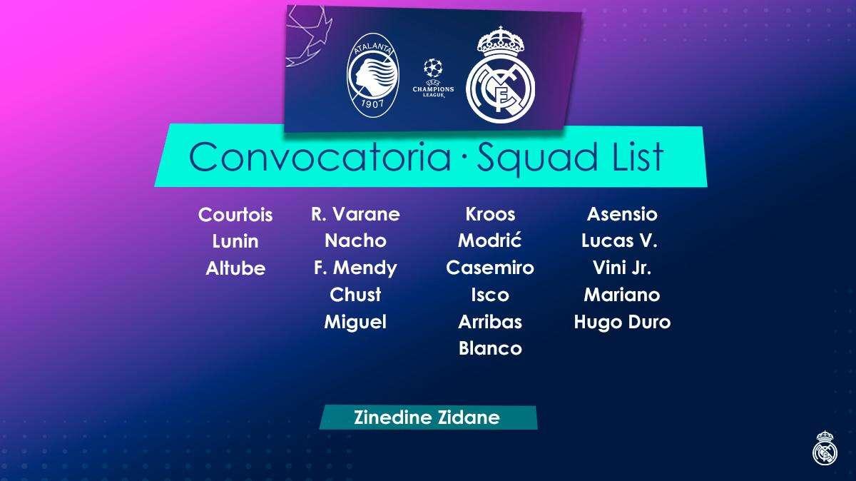 Real Madrid, i convocati di Zidane per l'Atalanta: fuori anche Benzema 