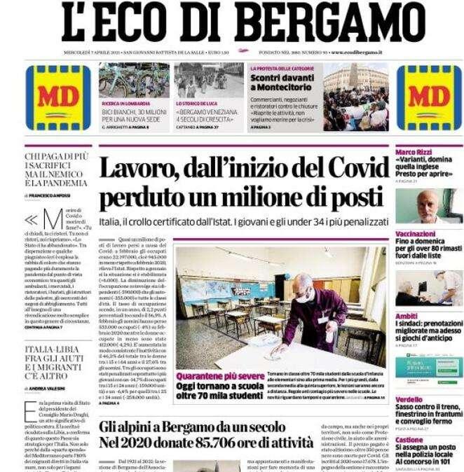 L'Eco di Bergamo: "Lavoro, dall’inizio del Covid perduto un milione di posti"