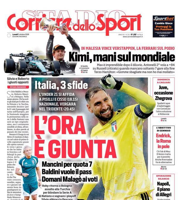 PRIMA PAGINA - Corriere dello Sport: "L'ora è giunta"