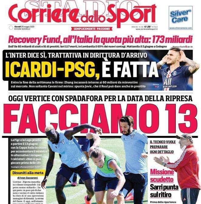 Corriere dello Sport in apertura: "Juventus, avanza Milik! Fatta per Icardi al Psg"