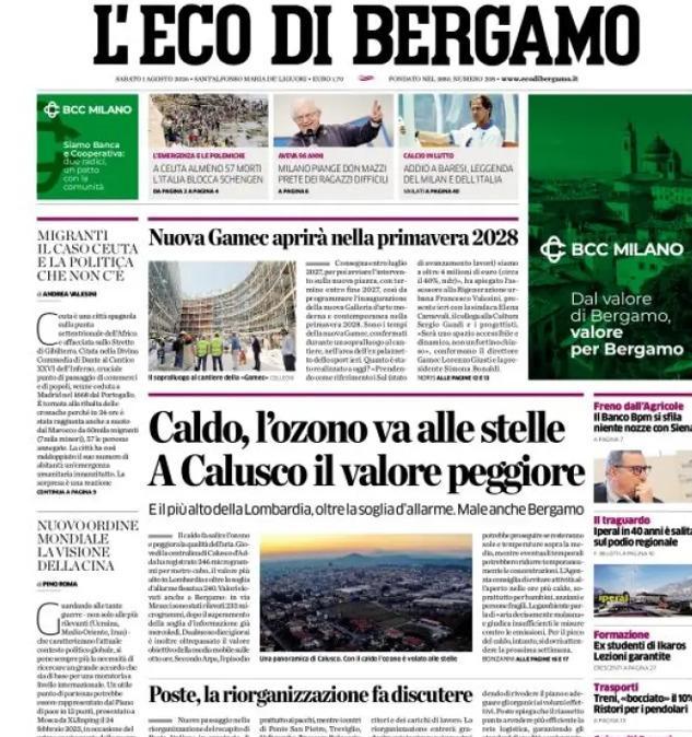 PRIMA PAGINA - L'Eco di Bergamo: "Addio a Baresi, leggenda del Milan e dell'Italia"