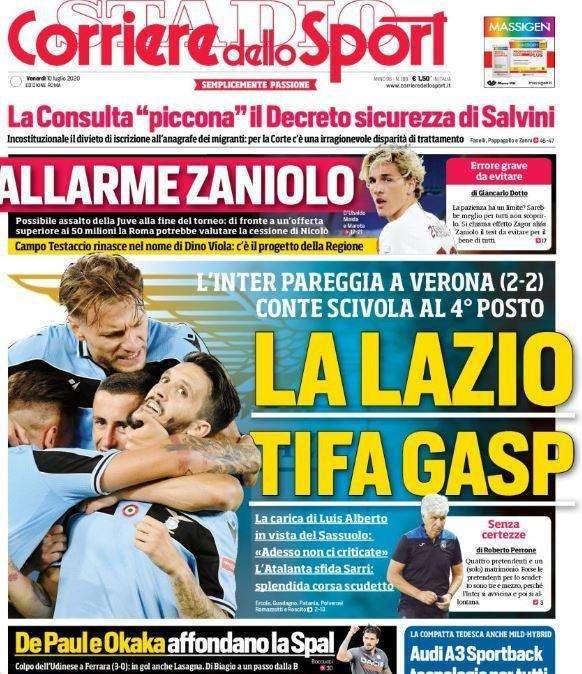 L'apertura del Corriere dello Sport (ed. Roma): "La Lazio tifa Gasp"