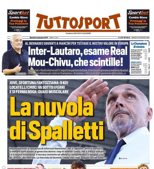 PRIMA PAGINA - Tuttosport: "La nuvola di Spalletti"