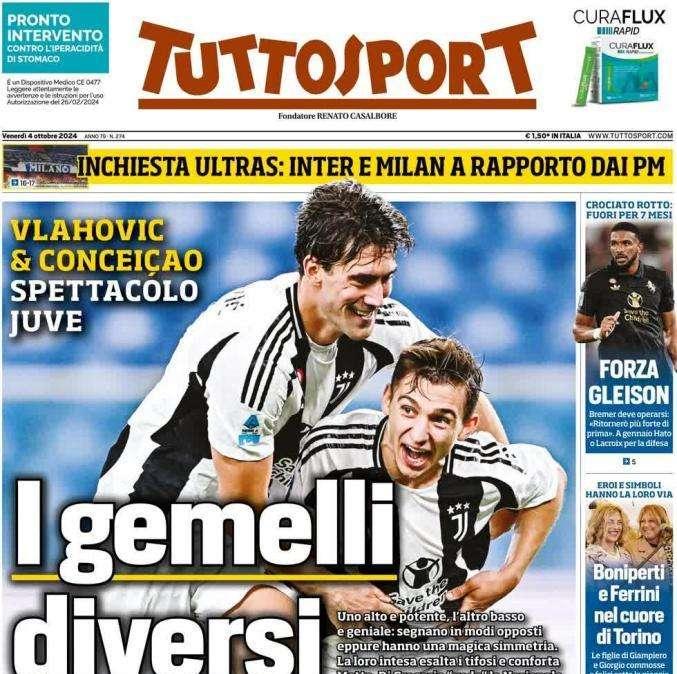 Tuttosport in prima pagina celebra la coppia Vlahovic-Conceicao: "I gemelli diversi"