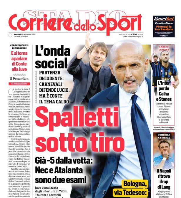 PRIMA PAGINA - Corriere dello Sport: "Spalletti sotto tiro"