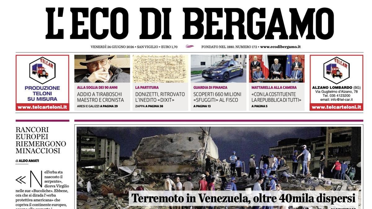PRIMA PAGINA – L'Eco di Bergamo: "Muore in cantiere vicino ai cavi Ipotesi folgorazione per 42enne"