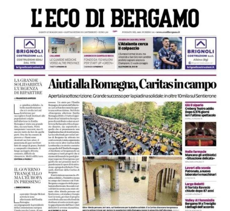 L'Eco di Bergamo in prima pagina: "L'Atalanta cerca il colpaccio"