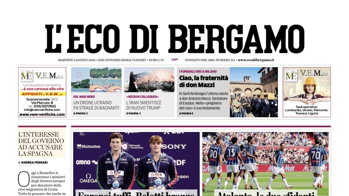 PRIMA PAGINA – L'Eco di Bergamo: "Atalanta, le due sfidanti"