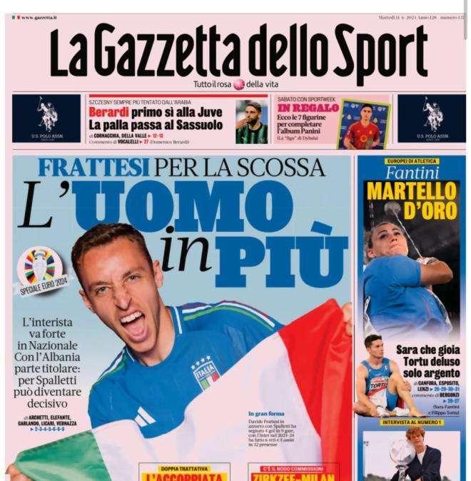 L'apertura de La Gazzetta dello Sport sull'Italia: "Frattesi per la scossa, l'uomo in più"
