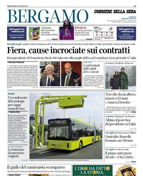 PRIMA PAGINA - Corriere di Bergamo: "Ultima parentesi di vacanze. Sarri studia la difesa"