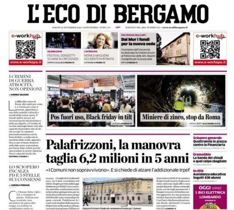  L'Eco di Bergamo apre con l'ex Bernardini "Squadra no limits in A e Champions"